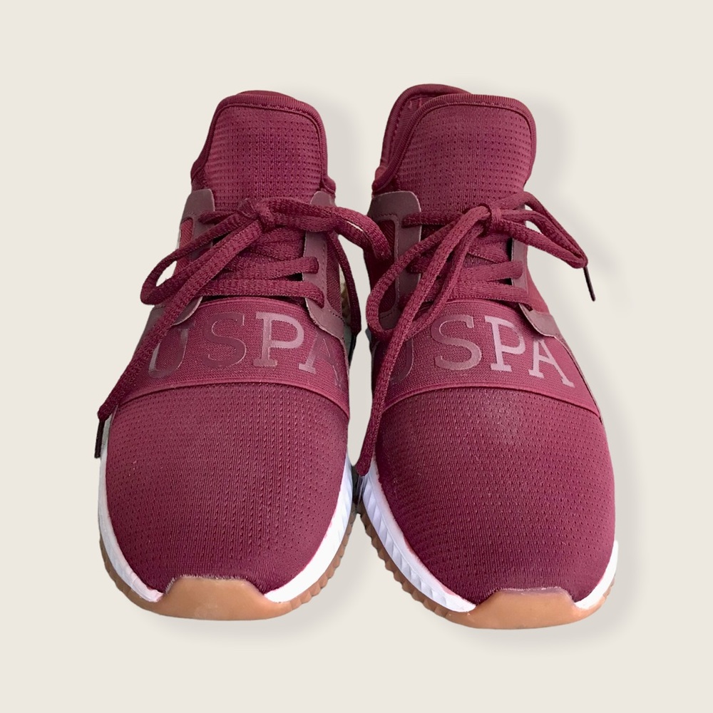 Ralph Lauren U.S. Polo Assn USPA Burgundy Pull On Running Breathable Sneakers - Picture 4 of 10